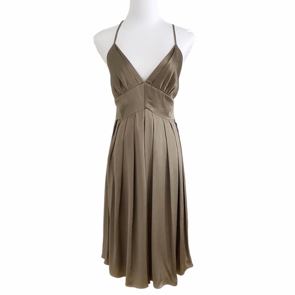 Helen Wang Dresses & Skirts - HELEN WANG VINTAGE BRIANNA SHIMMER OLIVE GREEN BRONZE SLEEVELESS MINI DRESS